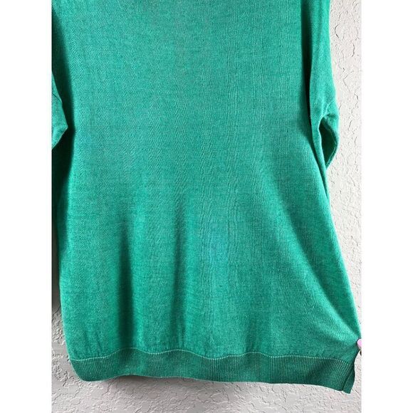 Talbots Linen 3/4 Sleeve Tassel Tie Back Pullover Blouse Kelly Green Medium - Picture 6 of 10